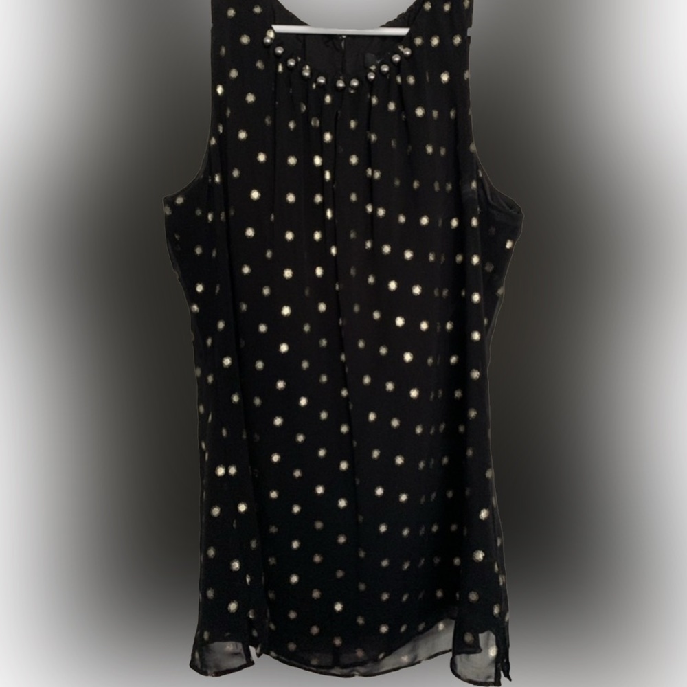 White House black market blouse. Black with gold polka dots.